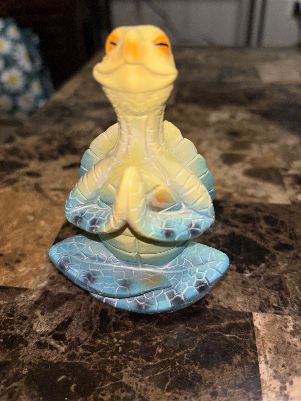 Zen Turtle Reptile Figurine - Yellow and Blue Decorative Pet Accent